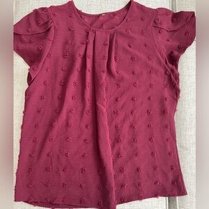 SHEIN Red Pleated Cap Sleeve Blouse